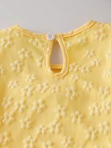 Baby Girl Sweet Style 2-Piece Set, Fresh Yellow 3D Big Bow Ruffle Lantern Sleeve Casual Pullover Top + Bow Decor Denim Wide Leg Pants, Spring/Autumn Outfit - Yellow - View 8