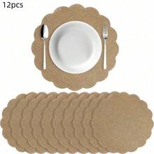 12/24/50/100pcs Floral Linen Placemats, 33.5cm Round Flower Shaped Reusable Table Mats For Autumn, Wedding, Dinner Party, Farmhouse Decor, Brown Country Style - Multicolor - View 36