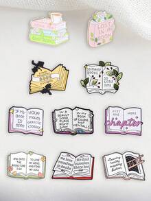 10pcs Bookworm Reading Quotes Enamel Brooch Set, Literary Floral Lapel Pins, Backpack Decoration Gift For Literature Lovers - Multicolor - View 3