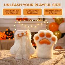 Plush Fox Ears Headband & Tail & Paw Gloves Set, Multi-Color Cosplay Costume Accessories For Halloween & Parties - 狐狸爪橙 - 查看 2