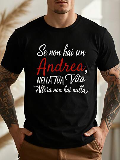 Drea-Name-Print - Minimalista // T-shirt a maniche corte con scollo rotondo e testo in italiano, regalo casual adatto per Andrea, lavabile in lavatrice, abbigliamento casual per outfit quotidiani e uso tutto l'anno