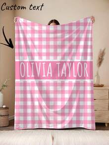 1pc Personalized Text Flannel Blanket, Customizable With Your Name, Multiple Colors Available, Plaid Pattern Design, Soft And Warm Commemorative Blanket, Perfect For Holiday Gifts To Classmates, Friends And Family, Suitable For Napping And Camping - Multicolor - View 12