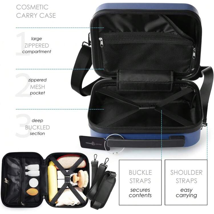 de 22 pulgadas (22x14x9), aprobada por aerolíneas, maleta de mano con ruedas, equipaje de mano de carcasa rígida, maleta pequeña azul marino, equipaje de mano rígido con bolsa de cosméticos. - Azul marino - Añade 8
