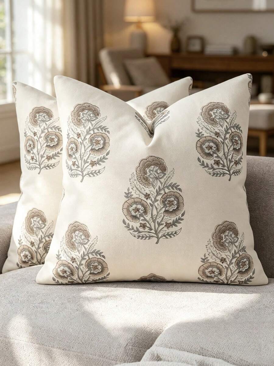1 Stück Vintage Blumenmuster Kissenbezug, dekorativer Kissenbezug, moderner Landhausstil Sofa/Sessel/Bett Kissenbezug, Wohnzimmer Heimdekoration, Outdoor Garten Sitzkissenbezug, Sommer Herbst Schlafzimmer dekorativer Kissenbezug - Hellbraun - Übersicht 1
