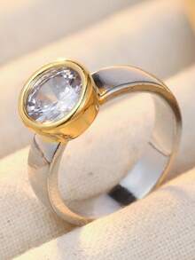 Gmzalx Round Synthetic Cubic Zirconia Wedding Ring, Simple Two-Tone Jewelry Gift For Women - Two-color - View 2