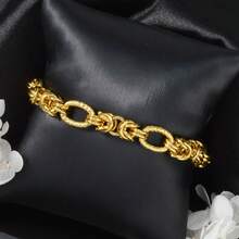 Fashionable Hip-Hop Stainless Steel 18K Gold-Plated Texture Interwoven Thick Bracelet Suitable For Men Women Daily Party Wear - Gold - View 2