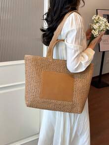 Dedoo 波希米亞風女款托特包，大容量沙灘肩背包，附流蘇與木珠裝飾，適合夏季度假旅行 - 卡其色 - 查看 8