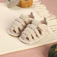 1 par de zapatos para bebé con diseño de rayas tejidas, sandalias planas simples y versátiles, adecuadas para el verano - Albaricoque - Ver 7