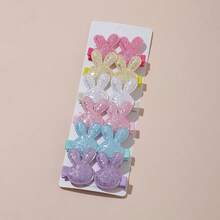 12pcs Baby Hair Clips, Cute Glitter Rabbit Head Design, Skin-Friendly Non-Snag Fabric-Wrapped Clips, Suitable For All Seasons, Daily Home Leisure, Holiday Party Celebration Gift, Fashionable Mom & Baby Essential, Perfect For Baby Photo Shoots - Multicolor - View 6