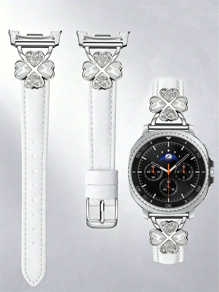 1件白色超纖維三星 Galaxy Watch 8 40mm 44mm 女款/男款手錶錶帶，鑲嵌人造鋯石時尚金屬扣替換錶帶，超薄舒適防汗，適用 4.3 至 6.5 英吋手腕周長，優雅時尚，適合商務/約會/婚禮/派對/日常配戴，送給她的可愛禮物，智慧手錶替換錶帶配件