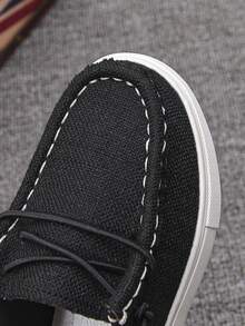 1 Par de Sapatos Náuticos Slip-On Unissex para Crianças, Uso Campus em Todas as Estações, Cor Sólida, Lona Respirável, Cadarço Elástico Sem Amarração, Sola Macia Antiderrapante, Tênis Esportivo Casual Leve e Plano para Escola - Preto - Visão 8