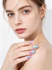 16pcs/1sheet Colorful Flower Gold Graduation Nail Stickers, Waterproof, Home DIY, Suitable For Back To School, Summer Beach, Vacation, Graduation Gift, Winter Nail Art, Full Coverage Self-Adhesive UV-Free Nail Stickers - Multicolor - View 4