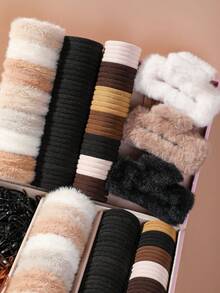 727 piezas de ligas para el cabello de felpa en tonos marrones para niñas, accesorios para el cabello de princesa lindos, bandas elásticas de alta elasticidad, duraderas y no dañinas, pequeñas ligas de goma, pinza de felpa grande para el cabello, adecuadas para uso diario - Multicolor - Ver 2