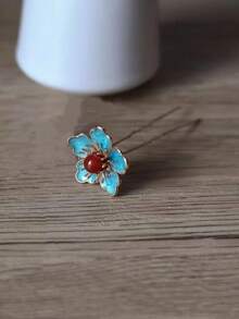 Blue Glazed Small Flower Hair Pin U-Shaped Hair Stick For Commuting Updo Hairstyles, Floral Hanfu Hair Pin, New Chinese Style Hair Accessory,Bun Extension - Multicolor - View 10