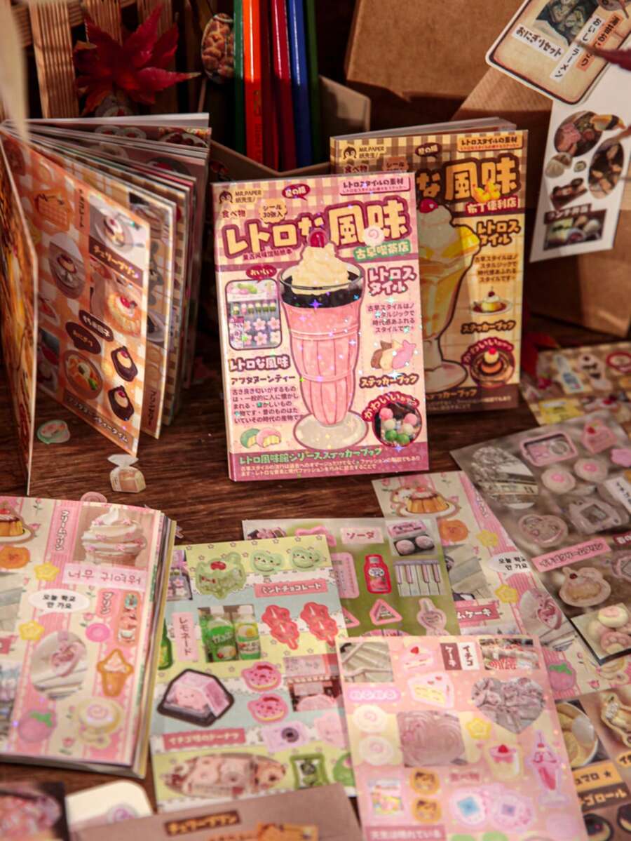 30 Sheets Sticker Book, Vintage Style Series, Japanese Retro Student Diary Material Horizontal Sticker Book - Decorate Your Items With Unique Graffiti Stickers, Suitable For Water Bottles, Cars, Computers, Guitars, Bicycles, Motorcycles, Skateboards, Helmets, Luggage, Diaries And Scrapbooks - Fun DIY Creative Toy, Personalize Your Daily Life - Multicolor - View 1