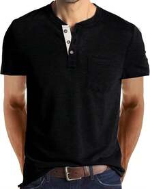 YOUTHGO Camiseta Henley Casual para Hombre Playera de Solapa Frontal de Manga Corta con Botones - vino tinto (manga largo) - Ver 21