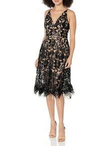 Dress The Population Blair Vestido Midi Entallado y Acampanado Vestido para Mujer - Blanco/ piel - Ver 9