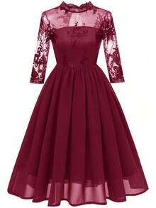 YLDCN Falda Cruzada Vestido Floral De Gasa De Encaje De Malla Bordada para Mujer - Gris - Ver 1