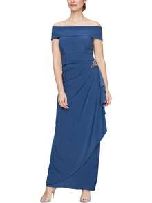 Alex Evenings - Vestido Largo para Madre de la Novia con Mangas voladas para Mujer con Cintura Imperio Fruncido (Tallas pequeñitas y Normales) - Wedgewood - Ver 5