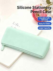 4/1 pieza Estuche de lápices de silicona suave estilo coreano, diseño de unicolor multitono, gran capacidad con diseño de múltiples compartimentos, adecuado para adultos, uso escolar diario y almacenamiento de cosméticos, bolsa de papelería portátil, bolsa de almacenamiento multifuncional para lápices de maquillaje, temporada de regreso a la escuela - Conjuntos - Ver 5