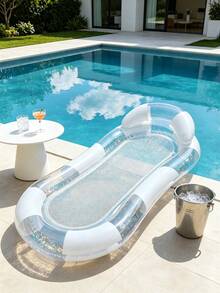 Transparent Sequin Inflatable Pool Float Lounge Chair Set, Mesh Water Hammock Floating Chair And Swim Ring, Portable Inflatable Floating Bed, Suitable For Pool, Beach, Summer Water Party - Multicolor - View 7