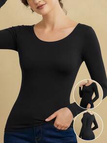 Black Thermal Underwear Women's Invisible Seamless Autumn And Winter Ultra-thin Bottoming Shirt New Long Sleeve - Black - View 1