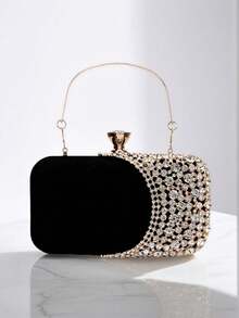 Bolso de mano para con asa de metal, bolso de noche con diamantes, bolso de mano dorado para boda, bolso de hombro con cadena, bolso pequeño - Verde militar - Ver 1