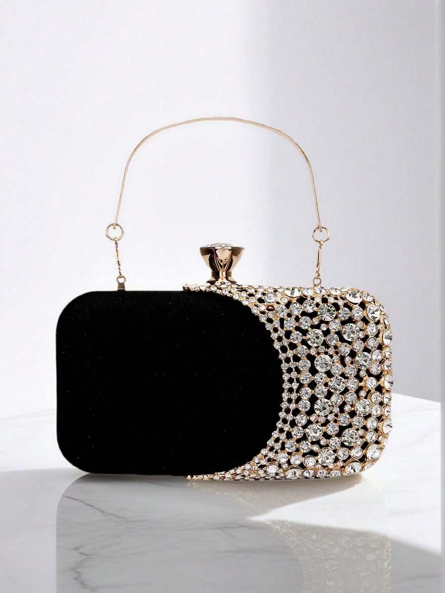 Bolso de mano para con asa de metal, bolso de noche con diamantes, bolso de mano dorado para boda, bolso de hombro con cadena, bolso pequeño - Verde militar - Ver 1