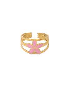 1pc Stainless Steel Flower Ring, Women's Fashion Minimalist 18K Gold Plated Open Ring Jewelry - Ring - View 6