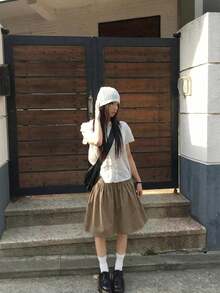 Summer Casual Versatile Solid Color Skirt - Khaki - View 5