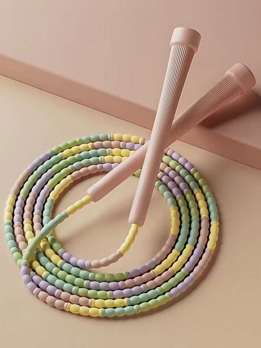1pc Adjustable Knotted Jump Rope With Non-Slip Thumb Grip And Color-Coded Beads, Lightweight And Portable, Suitable For Gym, Travel, Beginners, Fitness Workout And Professional Training, Multi-Color Design For Different Skill Levels
