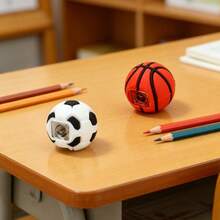 1/2/4pcs Creative Football/Basketball Shaped Pencil Sharpeners, PVC Material, Mini Single-Hole Pencil Sharpener, Back To School Student Essential - Multicolor - View 5