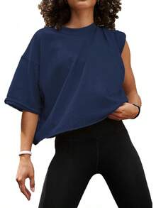 Camisetas Cortas de Manga Corta para Mujer, Estilo Casual, Básicas, de Algodón, para Yoga, Running y Deportes - Naranja - Ver 16