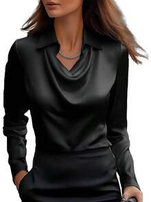 sa de satén con cuello dudete para mujer Genérico – Elegantes blusas de seda de manga larga, camisas de trabajo casuales y elegantes para oficina, invitadas de boda y atuendos escolares 2025 - Rojo - Ver 9