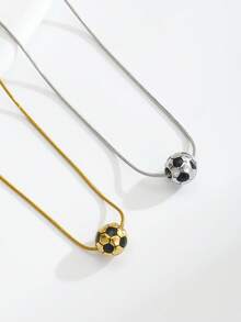 1pc Exquisite Fashion Hip-Hop Style Gold & Silver 3D Football Pendant Stainless Steel Necklace, Gold & Silver Exquisite Snake Chain Sports Jewelry, Suitable For Women Daily Wear, Perfect Gift For Football Lovers - Multicolor - View 3