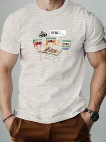 Men's Summer Casual Crew Neck Short Sleeve T-Shirt With Tape Pattern - 黑色 - 查看 11