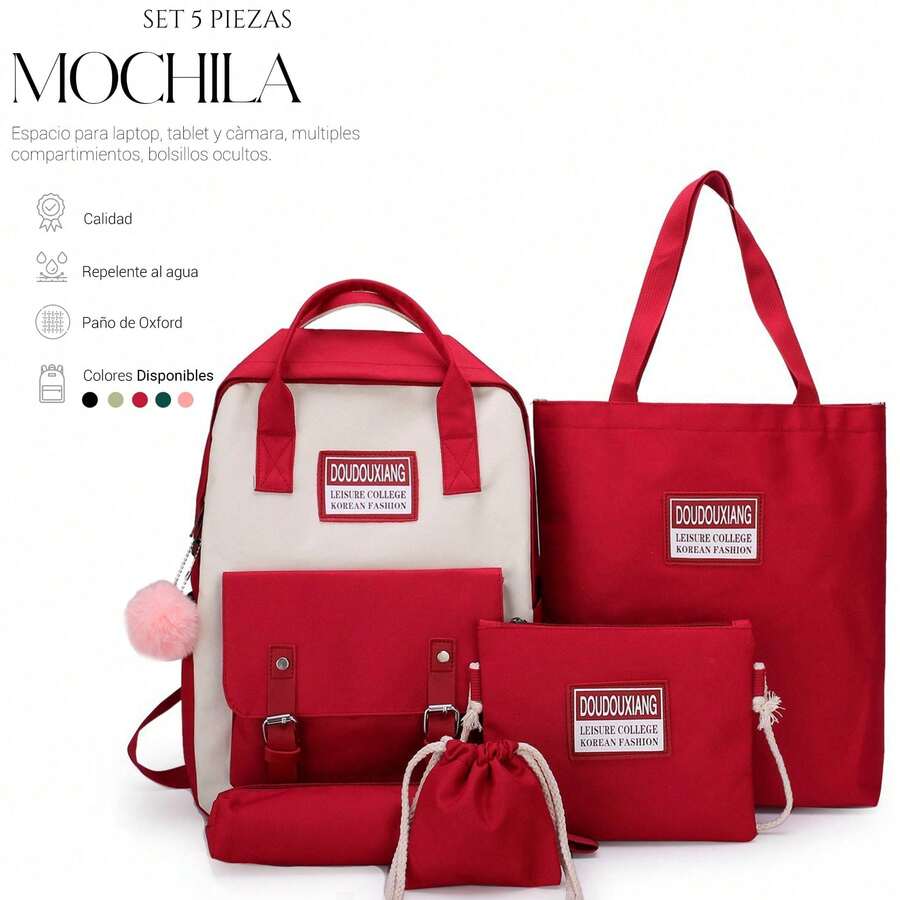 Shendy Vendy Backpack With Large Capacity, 5-Piece Set Fashionable Cool Youth Backpack Pencil Case Laptop School Student - MOD217 紅色 - 查看 1
