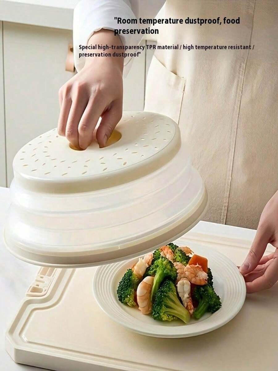 Microwave Food Splash Guard With Handle, Large, 2-In-1 Foldable Breathable Silicone Splash Guard, Microwave Plate And Bowl Cover, Kitchen Gadget, Meal Prep, Kitchen Essential, Wedding Decor, Tabletop Decor