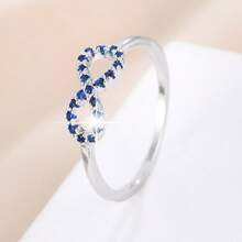 1pc Women's Silver-Color Rhinestone Infinity Symbol Ring, Sweet Minimalist Hollow Band, Versatile Accessory For Daily Commute And Date - Blue - View 14