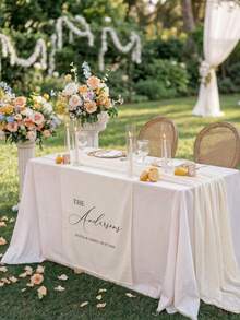 Customized Linen Wedding Table Runner, Newlywed Sweet Table Sign, Elegant Ceremony Decoration - Multicolor - View 2