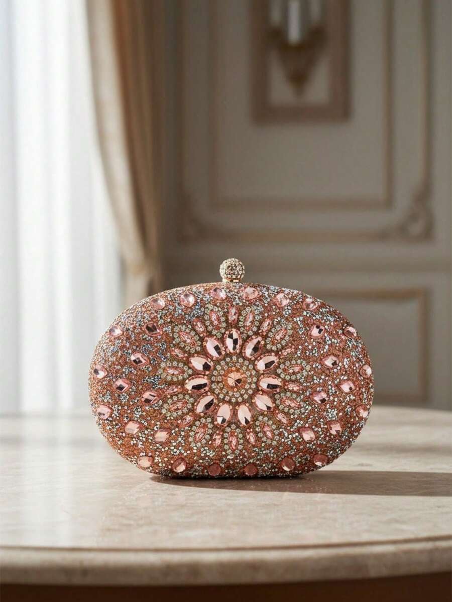 Acrylic Rhinestone Evening Handbag For Wedding, Popular Chain Shoulder Bag Adorned With Rhinestones - Champagne - View 1