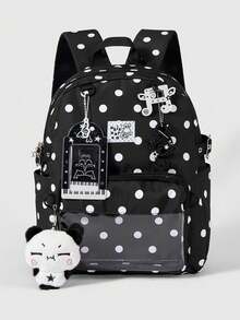 Mochila Casual Versátil, Impermeable y Portátil para Viajes al Aire Libre - Puntos en blanco y negro - Ver 2