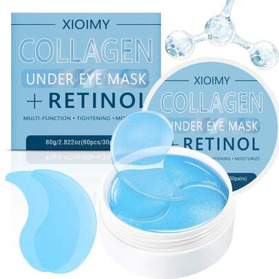 XIOIMY 60片膠原蛋白+視黃醇眼貼，長期使用深層補水、緊緻亮白，適合所有膚質，低刺激