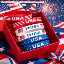 6 Silicone Wristbands Featuring The American Flag Pattern - "Vance" Wristbands - Perfect For Independence Day Gifts. - Multicolor - View 7