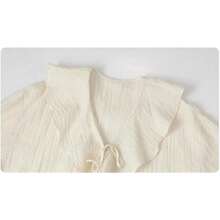 Blusa suelta con cuello en V y cordones para mujer, longitud media con volantes - Albaricoque - Ver 4
