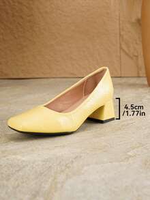 2026 New Yellow Square Toe Chunky Heel 4.5cm Low Vamp Pumps Women's New Minimalist Commuter Mid-Heel Shoes Daily Versatile Low-Top Elegant Formal High Heels - Yellow - View 10