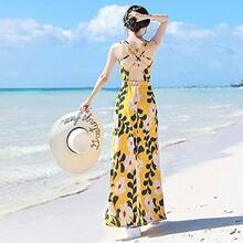 Vestido de Playa de Vacaciones en la Playa de Verano para Mujer Vestido de Tirantes Halter Vestido Super Hada Delgado (Color : Yellow, Size : XL Code) - Amarillo - Ver 3