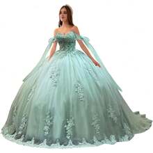Vestidos de quinceañera de lujo con hombros descubiertos y apliques de encaje hinchado, vestido de baile precioso dulce 16 vestidos - Borgoña Deep - Ver 15