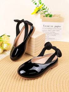 1 Pasang Sepatu Flat Elegan Minimalis Gaya Inggris Warna Polos untuk Anak Perempuan, Cocok untuk Pemakaian Sehari-hari, Musim Semi/Panas - Hitam - View 1