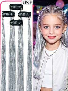 Rainbow Fairy Glitter Hair Clip And Hair Extension Set For Kids Girls And Women, Heat Resistant 20 Inch, 12/6/4pcs, Holiday Party Christmas New Year Halloween Cosplay Hair Accessories - Multicolor - View 25